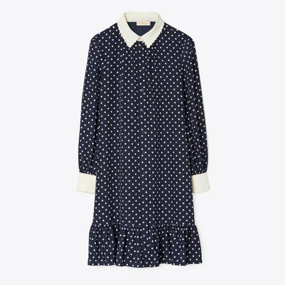 Tory Burch Cora Silk Dress ShirtDress 4 Classic Dot $498  XS